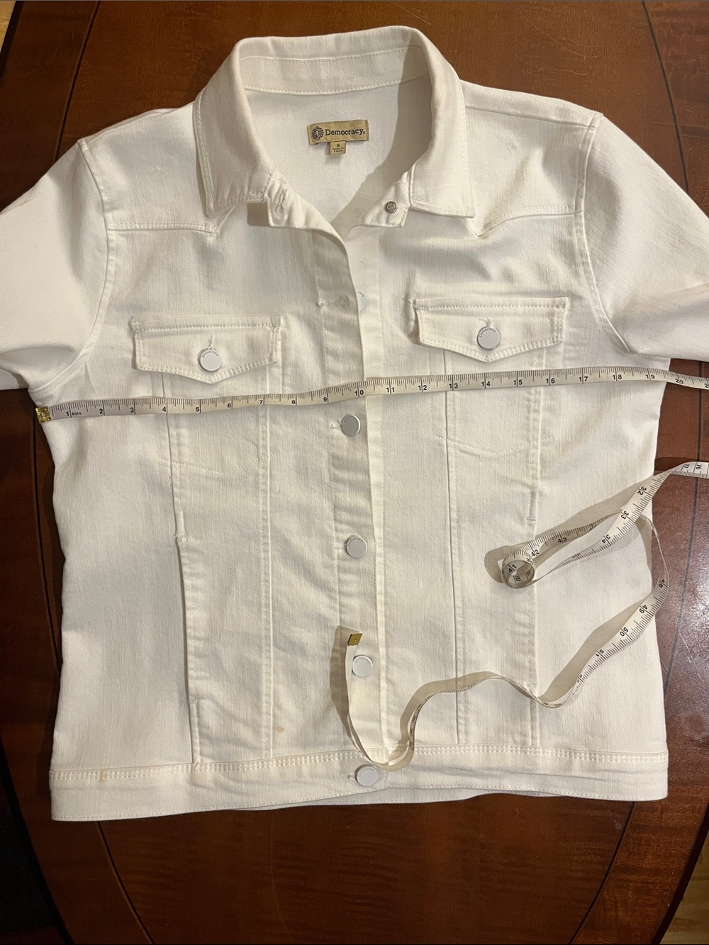 Democracy White Denim / Jean Jacket. 
4 pockets. 75% cotton. Stretchy. S - Picture 11 of 12